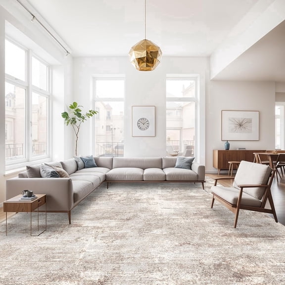 YOUFORTONG 10x14 Abstract Area Rugs for Living Room,Stain Resistant Washable Rugs with Non-Slip Backing,Large Soft Carpet for Bedroom Dining Room Office,Brown 