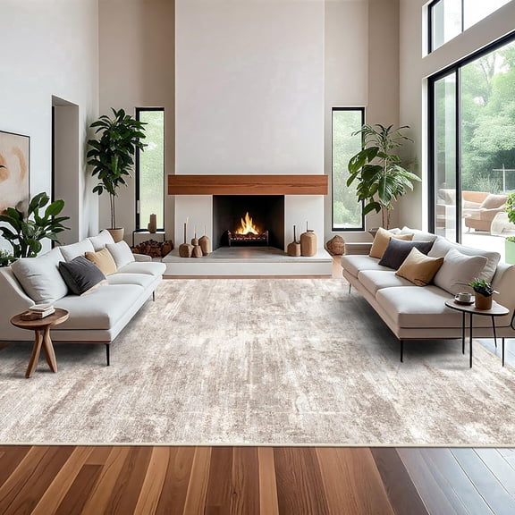 YOUFORTONG 12x15 Abstract Area Rug,Large Washable Indoor Rug,Non-Slip Stain Resistant Distressed Soft Carpet for Living Room Bedroom Farmhouse,Brown