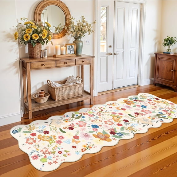 YOUFORTONG 2'x10' Floral Long Hallway Runner Rug,Washable Low-Pile Non Slip Carpet for Entryway Kitchen Living Room Bedroom Nursery Farmhouse Home Decor,Cream