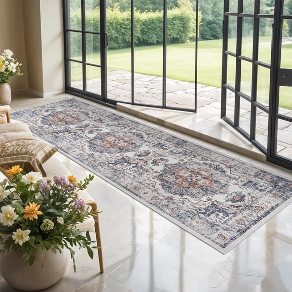 YOUFORTONG 2'x10' Washable Runner Rug,Non Slip Vintage Hallway Rug,Soft Indoor Floor Mat for Kitchen Entryway Bathroom Living Room Bedroom Farmhouse Carpet,Brick