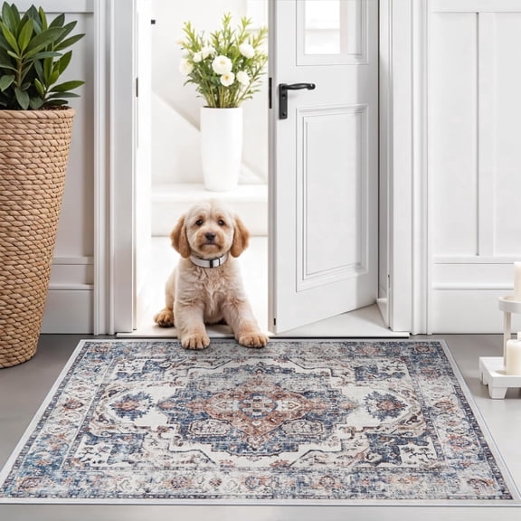 YOUFORTONG 2'x3' Washable Entryway Rug, Non-Slip Stain Resistant Floor Mat for Entryway Kitchen Bedroom, Pet Friendly Shed-Free High Traffic Carpet,Brick