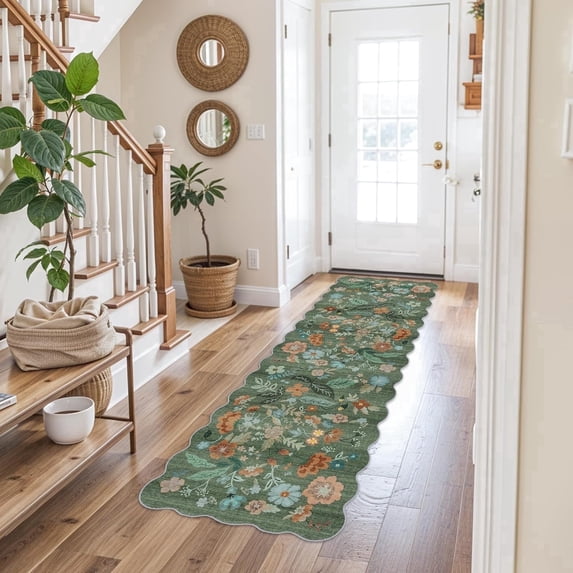 YOUFORTONG 2'x6' Floral Hallway Runner Rug,Washable Low-Pile Non Slip Carpet for Entryway Kitchen Living Room Bedroom Farmhouse Home Decor,Green