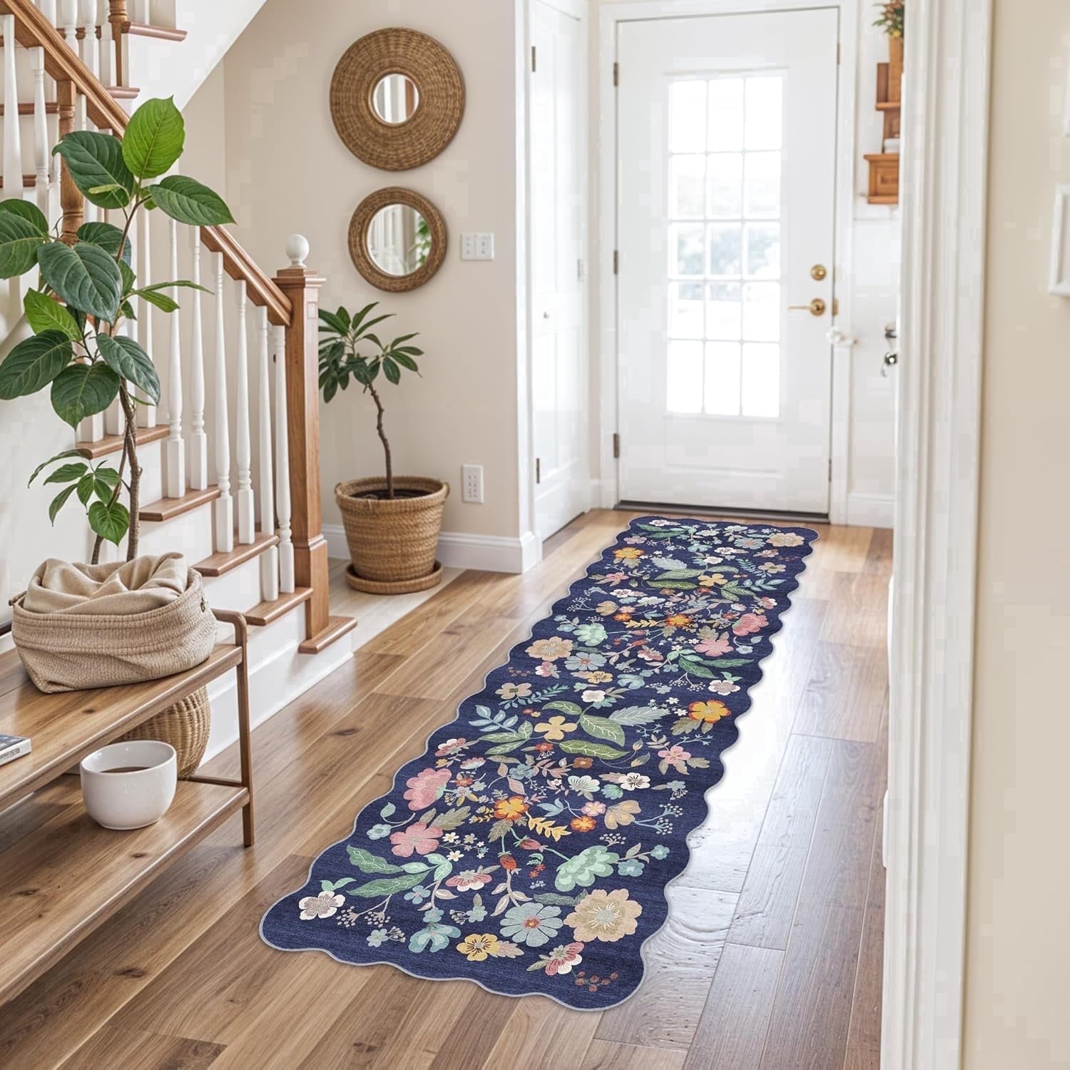 YOUFORTONG 2'x6' Floral Hallway Runner Rug,Washable Low-Pile Non Slip ...
