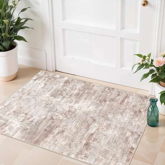 YOUFORTONG 2x3 Abstract Area Rug, Machine Washable Non-Slip Indoor Rug, Rubber Backing Stain Resistant Distressed Carpet for Entryway Bedroom Kitchen Living Room,Brown ﻿