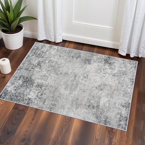 YOUFORTONG 2x3 Abstract Area Rug, Machine Washable Non-Slip Indoor Rug, Rubber Backing Stain Resistant Distressed Carpet for Entryway Bedroom Kitchen Living Room,Grey 