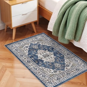 YOUFORTONG 2x3 Vintage Indoor Area Rug, Neutral Washable Non-Slip Farmhouse Rug,Soft Low-Pile Carpet for Entryway Kitchen Living Room Bedroom,Blue