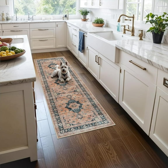 YOUFORTONG 2x5 Washable Hallway Runner, Oriental Farmhouse Non-Slip Ultra Soft Rug,Stain Resistant Carpet for Entryway Kitchen Living Room Bedroom,Orange