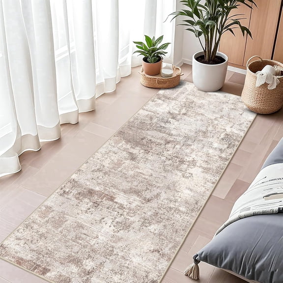 YOUFORTONG 2x6 Abstract Washable Runner Rug Non-Slip Vintage Carpet for Hallway Kitchen Entryway Bedroom,Brown