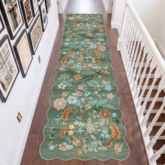YOUFORTONG 3'x10' Floral Long Hallway Runner Rug,Washable Low-Pile Non Slip Carpet for Entryway Kitchen Living Room Bedroom Farmhouse Home Decor,Green