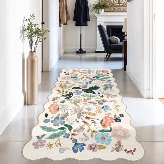 YOUFORTONG 3'x6' Floral Hallway Runner Rug,Washable Low-Pile Non Slip Carpet for Entryway Kitchen Living Room Bedroom Nursery Farmhouse Home Decor,Cream