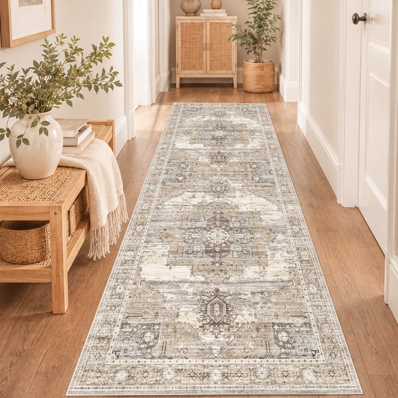 YOUFORTONG 3x10 Vintage Hallway Runner Rug,Ultra Soft Retro Washable Floor Mat,Non-Slip Stain & Fade Resistant Carpet for Entryway Bedroom Kitchen,Beige