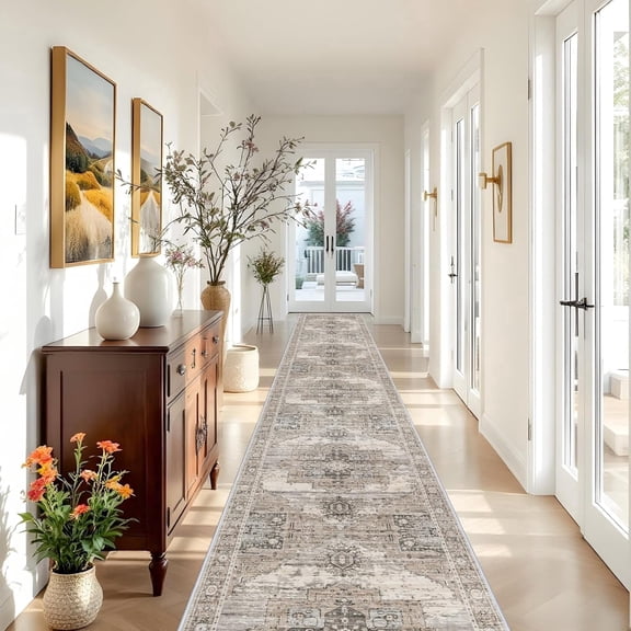 YOUFORTONG 3x16 Vintage Hallway Runner Rug, Ultra Soft Retro Washable Runner,Non-Slip Stain & Fade Resistant Eco-Friendly Carpet for Entryway Bedroom Kitchen,Beige