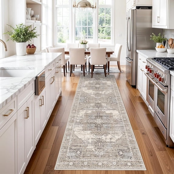 YOUFORTONG 3x8 Vintage Hallway Runner Rug,Ultra Soft Retro Washable Floor Mat,Non-Slip Stain & Fade Resistant Carpet for Entryway Bedroom Kitchen,Beige