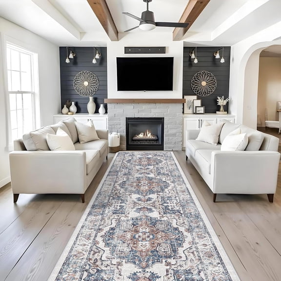 YOUFORTONG 4x12 Wide Hallway Washable Runner Rug,Vintage Soft Non-Slip Farmhouse Rug, Indoor Carpet for Kitchen Entryway Bathroom Living Room Bedroom,Brick