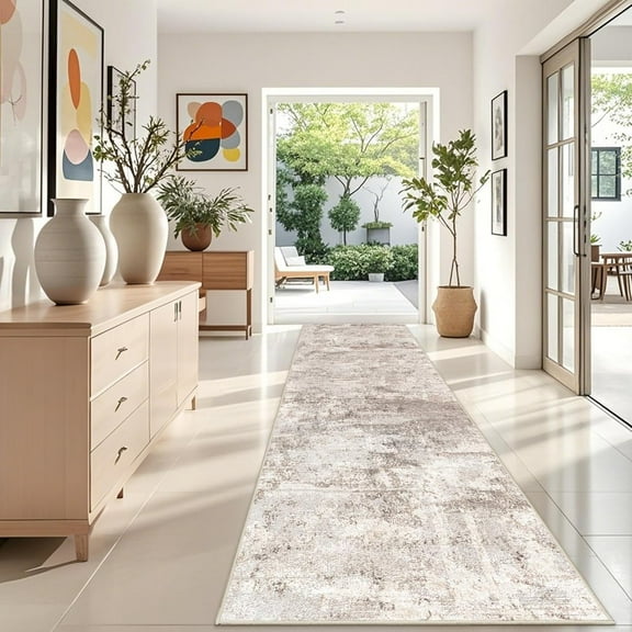 YOUFORTONG 4x12 Long Hallway Runner Rug, Ultra Soft Machine Washable Area Rug, Low Pile Vintage Distressed Carpet for Entryway Living Room Bedroom Kitchen,Brown