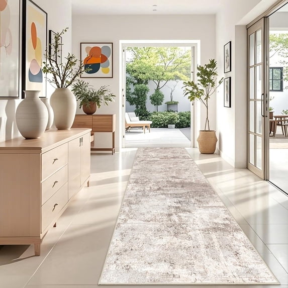 YOUFORTONG 4 ft x 12 ft Brown hallway runner rug, ultra soft machine washable low pile vintage distressed carpet
