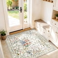 thumbnail image 1 of YOUFORTONG 4x4 Washable Floral Square Area Rug, Neutral Low Pile Non-Slip Carpet, Water Resistant Soft Floor Mat for Living Room Bedroom Kitchen Entryway,Beige, 1 of 8