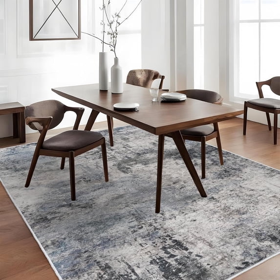YOUFORTONG 5x7 Abstract Area Rug, Modern Washable Non-Slip Indoor Rug, Ultra-Thin Low-Pile Stain Resistant Soft Carpet for Living Room Bedroom Office,Blue 
