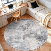 YOUFORTONG 6ft Round Washable Abstract Area Rug, Modern Low Pile Carpet, Soft Non-Slip Stain Resistant Indoor Mat for Living Room Bedroom Dining Room,Blue