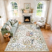 YOUFORTONG 6x9 Washable Area Rug Non Slip Soft Vintage Farmhouse Carpet for Living Room Bedroom Dining Office High Traffic Indoor Mat,Beige
