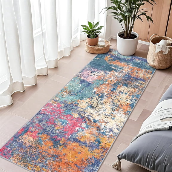 YOUFORTONG Abstract 2'x6' Runner Rug,Washable Non-Slip Wide Carpet,Soft Low-Pile Modern Floor Mat,Stain Resistant for Hallway Entryway Kitchen Bedroom Home Decor,Colorful