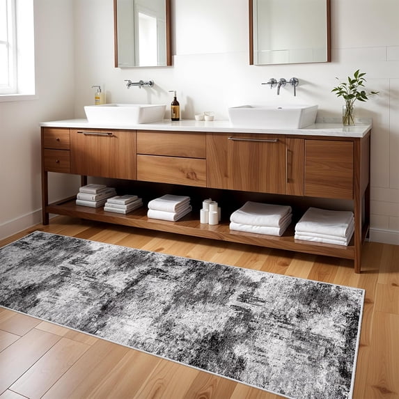 YOUFORTONG Abstract 3'x8' Runner Rug,Washable Non-Slip Wide Carpet,Soft Low-Pile Modern Floor Mat,Stain Resistant for Hallway Entryway Kitchen Bedroom Home Decor,Black