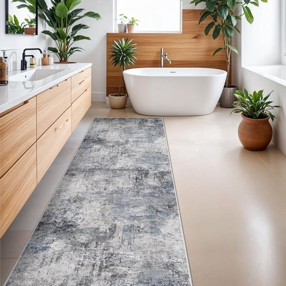 YOUFORTONG Abstract 3'x8' Runner Rug,Washable Non-Slip Wide Carpet,Soft Low-Pile Modern Floor Mat,Stain Resistant for Hallway Entryway Kitchen Bedroom Home Decor,Blue