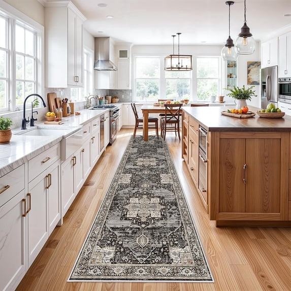 YOUFORTONG Hallway 3x12 Runner Rugs, Washable Large Boho Vintage Tribal Rug, Non-Slip Stain Resistant Carpet for Living Room Bedroom Kitchen Bathroom Home Decor,Black
