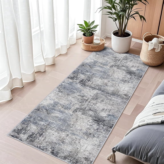 YOUFORTONG Washable 2x5 Hallway Runner Rug,Modern Non-Slip Rubber Backing Thin Super Soft Stain Resistant Indoor Mat for Laundry Bedroom Home Decor,Blue