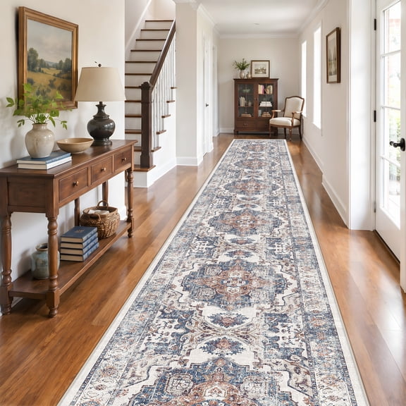 YOUFORTONG Washable 3x20 Extra Long Hallway Runner Rug,Oriental Soft Low Pile Thin Carpet,Non-Slip Stain Resistant Mat for Kitchen Entryway Living Room Dining BedroomRoom,Brick