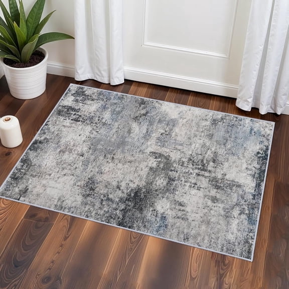 YOUFORTONG Washable 2x3 Abstract Area Rug, Neutral Non-Slip Stain Resistant Low-Pile Soft Mat for Living Room Bedroom Dinning Room,Blue
