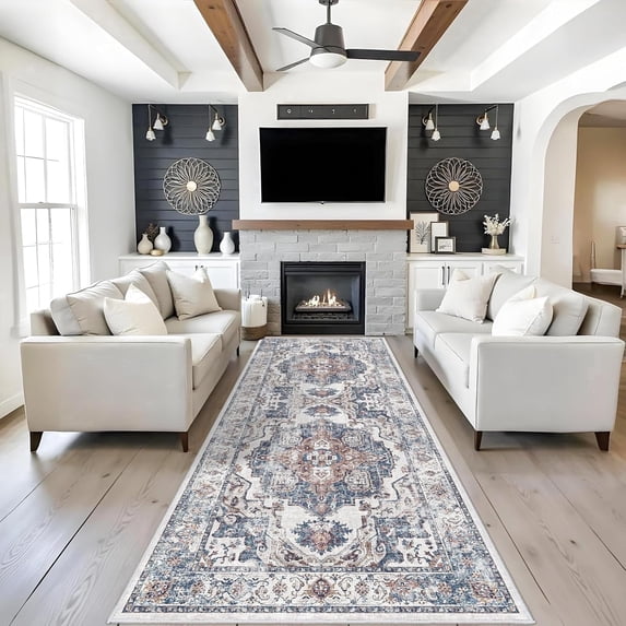 YOUFORTONG 4x10 Hallway Washable Runner Rug,Vintage Soft Non-Slip Farmhouse Rug, Indoor Carpet for Kitchen Entryway Bathroom Living Room Bedroom,Brick