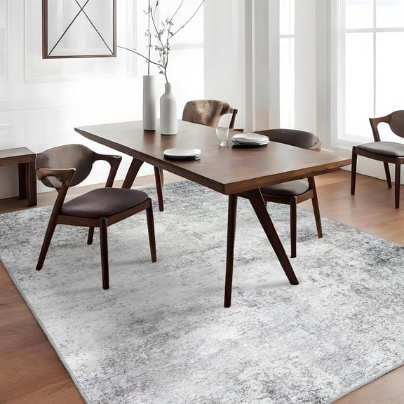 YOUFORTONG Washable 4x6 Abstract Area Rug, Neutral Non-Slip Stain Resistant Low-Pile Soft Mat for Living Room Bedroom Dinning Room,Grey