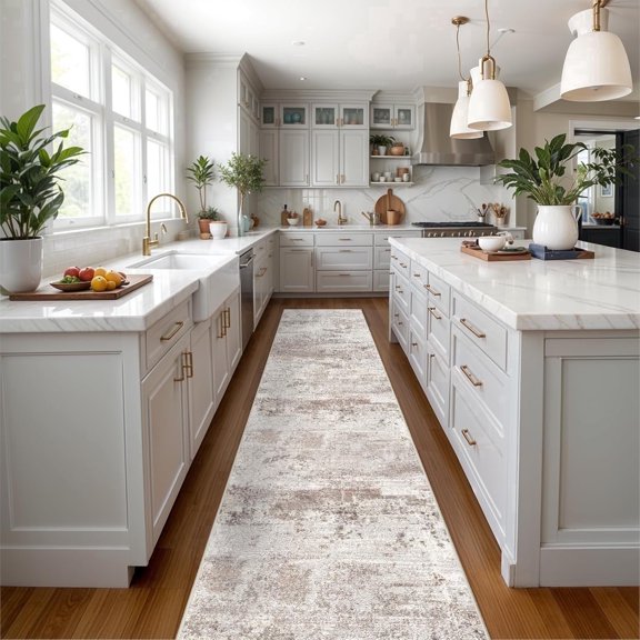 YOUFORTONG Hallway Washable 3’X14’ Runner Rugs,Abstract Extra Long Soft Floor Mat for Living Room,Brown