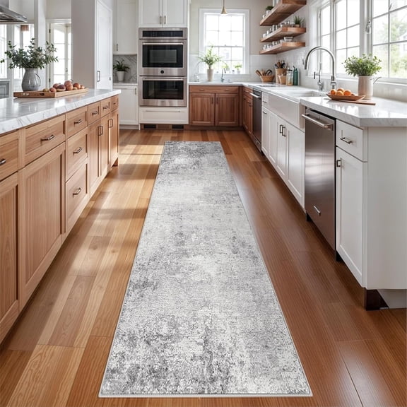 YOUFORTONG Hallway Washable 3’X14’ Runner Rugs,Abstract Extra Long Soft Floor Mat for Living Room,Grey