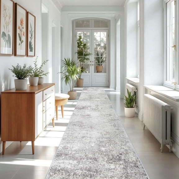 YOUFOUTONG Hallway Washable 3X16 Runner Rugs,Abstract Extra Long Soft Floor Mat for Living Room,Grey