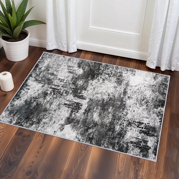 YOUFROTNG Washable Abstract 2x3 Area Rug, Low-Pile Soft Indoor Carpet, Non-Slip Stain Resistant Mat for Living Room Bedroom Dining Room,Black