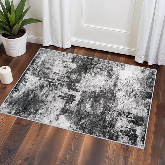 YOUFROTNG Washable Abstract 2x3 Area Rug, Low-Pile Soft Indoor Carpet, Non-Slip Stain Resistant Mat for Living Room Bedroom Dining Room,Black