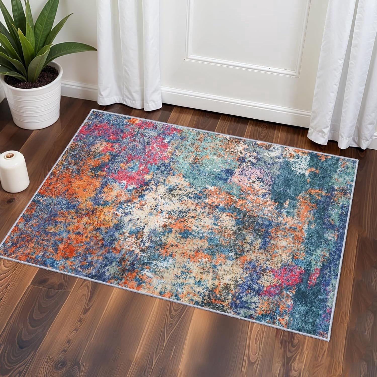 YOUFROTNG Washable Abstract 2x3 Area Rug, Low-Pile Soft Indoor Carpet, Non-Slip Stain Resistant Mat for Living Room Bedroom Dining Room,Colorful