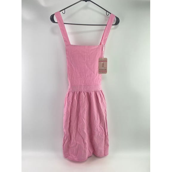 YOUGOOD Aprons,Pinafore Apron DressJapanese Cotton Linen Cross Back Apron for Women with PocketsPinafore Dress with Waist Ties (Pink)