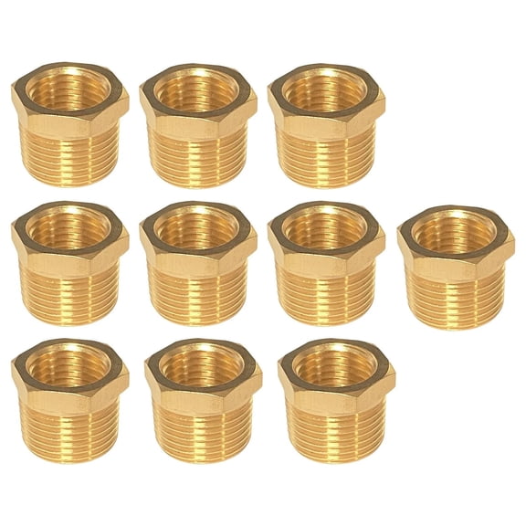 YOUHO 1/2" Male NPT to 1/4" Female NPT Solid Brass Reducer Hex Bushing,(10 Pack), Reducing Cast Pipe Adapter Fitting, Brass Pipe Hose Tube Fitting Hex Head Bushing Adapter Convert
