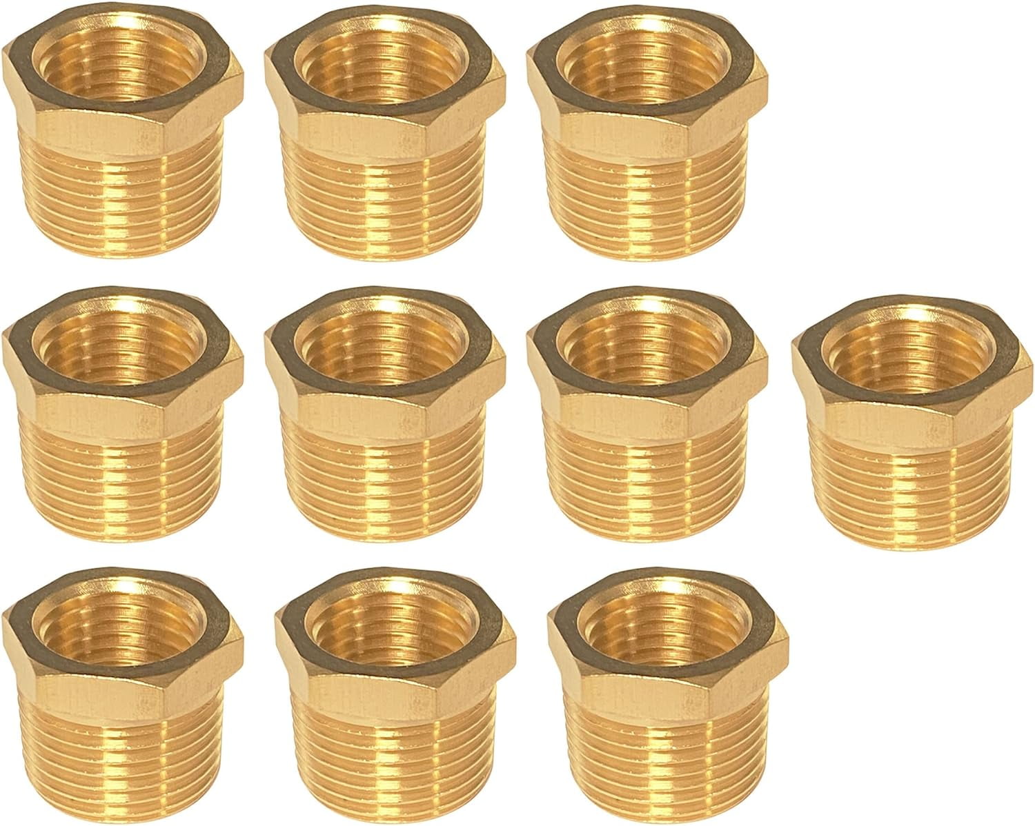 YOUHO 1/2" Male NPT to 1/4" Female NPT Solid Brass Reducer Hex Bushing,(10 Pack), Reducing Cast Pipe Adapter Fitting, Brass Pipe Hose Tube Fitting Hex Head Bushing Adapter Convert