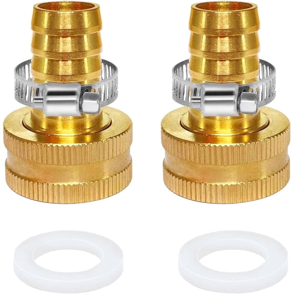YOUHO 2PCS , Tool Hose Repair Connectors with Claps,5/8 Hose Barb x 3/4" (F) GHT brass Garden Hose Repair Kit, Garden Hose Adapter.
