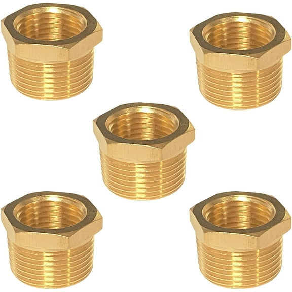YOUHO 3/4 to 1/4 reducer Brass Threaded Pipe Fitting 3/4 Inch NPT Male x 1/4 Inch NPT Female Hex Bushing Adapter (Pack of5)