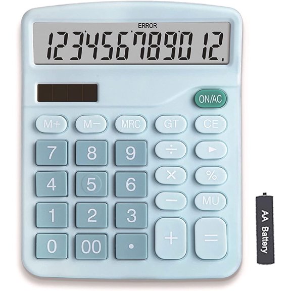 Youho 12-bit Solar Battery Dual Power Standard Function Electronic Desktop Calculator with ONE Battery, Blue