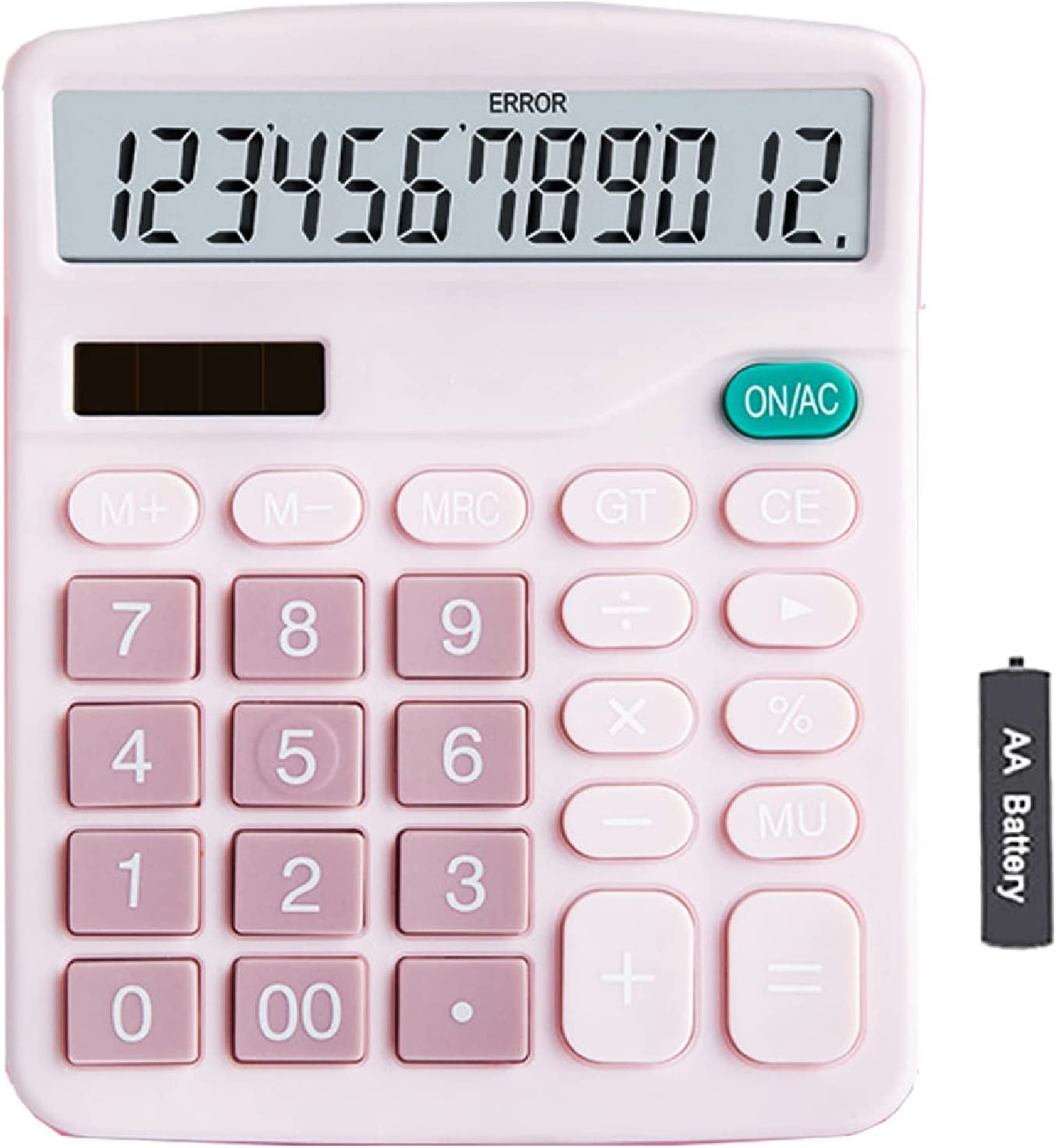 YOUHO Calculator, 12-bit Solar Battery Dual Power Standard Function Electronic Calculator with Large LCD Display Office Calculator Black(ONE Battery) (KK-837B, 1PACKPink)