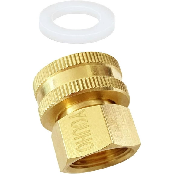 YOUHO Double  Female Thread 1/2 NPT  Female x 3/4 GHT Female Pipe ,Brass Garden Fitting Quick Swivel Connector Adapter (1 Pack).