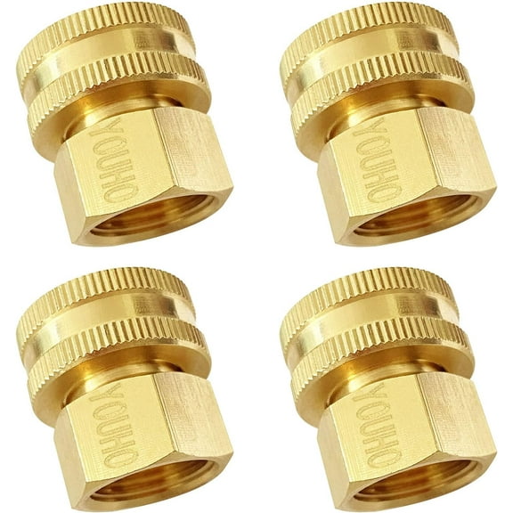 YOUHO Garden Hose Adapter Double Female Brass Swivel Thread Size 1/2" NPT (F) to 3/4" GHT(F) Garden Pipe Joint Extension Repair Fitting (4PCS)