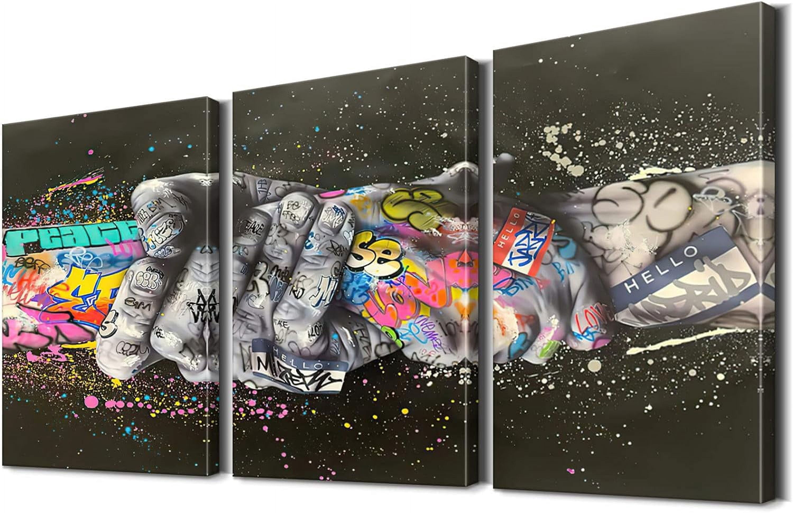 YOUHONG 3-Piece Graffiti Canvas Wall Art - Handshake Gesture, 24x36 Inches Each, Ready To Hang