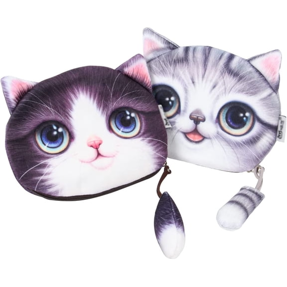YOUI-GIFTS 2 Packs Coin Purse Cute Cat Purse Wallet Change Pouch Bag